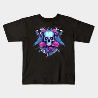 Skull with Wings and Flowers Kids T-Shirt